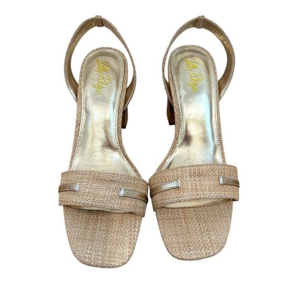 Lilly Pulitzer May Nude Bamboo Inspired Ankle Strap Block Heel Sandal Size 9 - Picture 4 of 9
